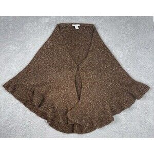 CAbi Sweater Womens One Size Brown Ruffle Hem Marled Knit Cape Cardigan Poncho